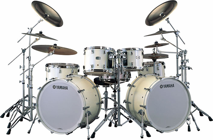 Yamaha PHX maple exterior drum set in Polar White with chrome hardware.